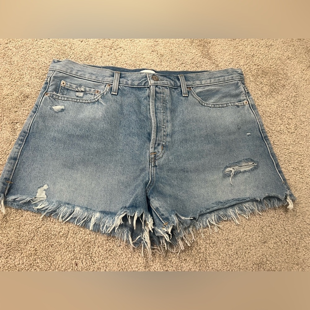 Pistola Distressed Ripped Cutoff Denim Jean Shorts Size 32 High-Waist Buttonfly